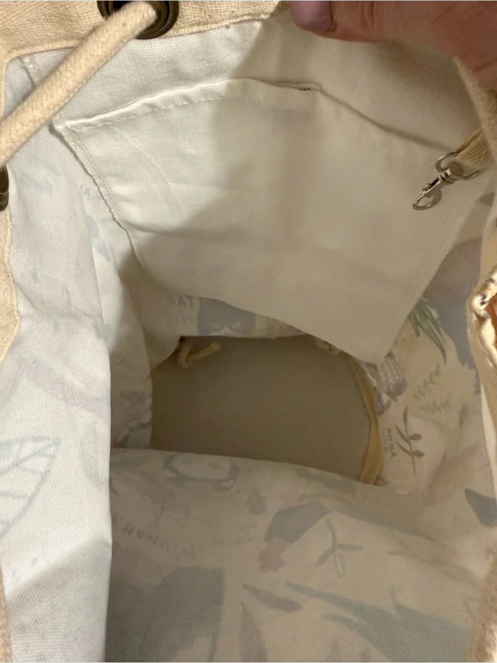 Canvas Drawstring Bucket Bag with Animal Print - Cream